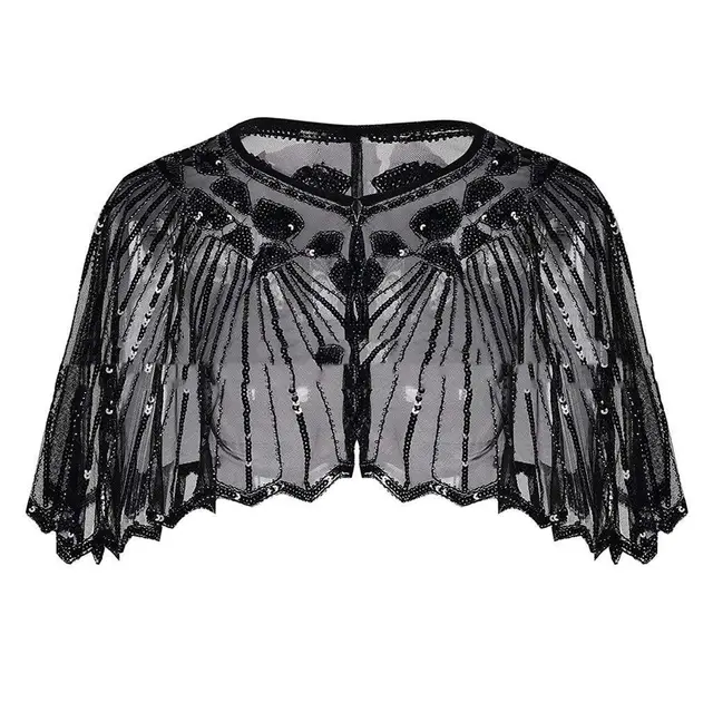 Mesh With Sequins Short Cape Evening Dress Party Dinner Cheongsam Outerwear Cross border Black - Shop at LoveMi