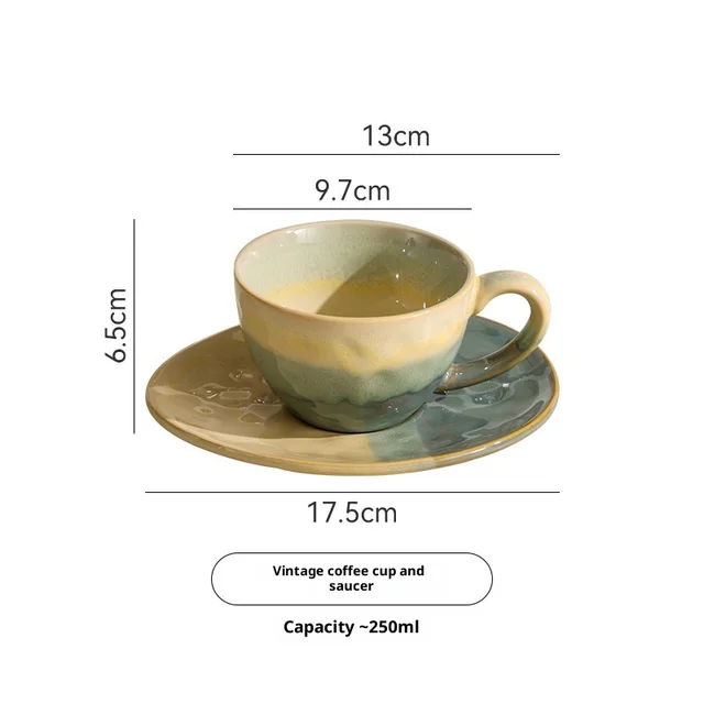 Kiln fired Retro style Embossed Milk Coffee Cup Green - Shop at LoveMi