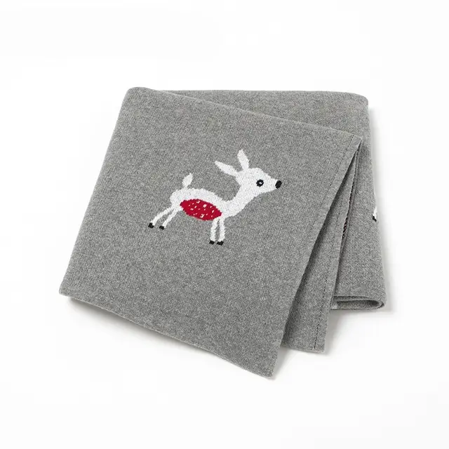 Baby Knitted Cute Deer Jacquard Baby Blanket Gray - Shop at LoveMi