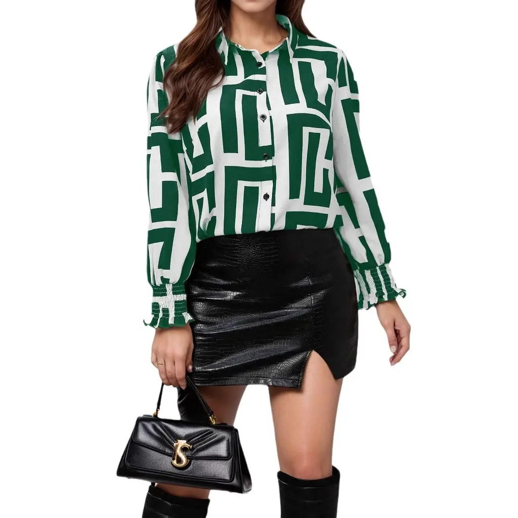 Plus Size Women's Blouse Geometric Pattern - Color