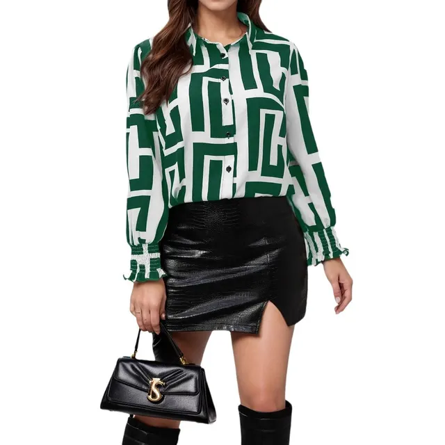 Plus Size Women's Blouse Geometric Pattern Color - Shop at LoveMi