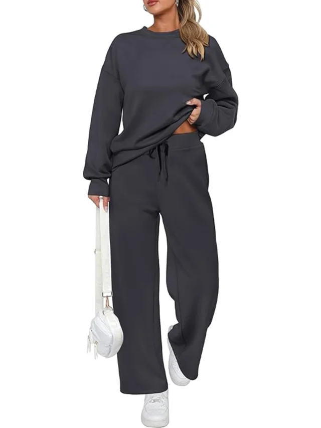 Casual Wide Leg Pocket Trousers Suit Dark Gray - Shop at LoveMi