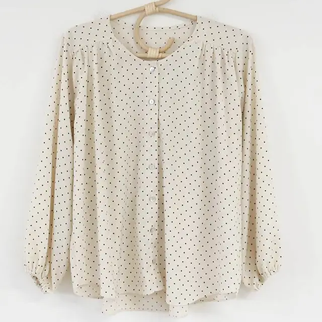 Slimming Polka Dot Shirt Simple Temperament Apricot - Shop at LoveMi
