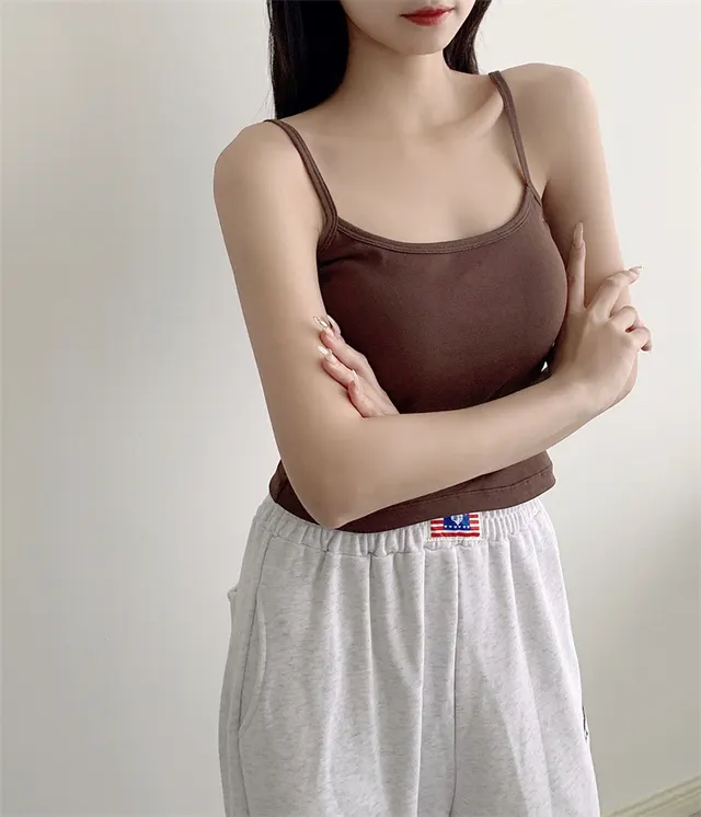 Pure Cotton Beauty Back All matching Girlish Chest wrapped Vest Brown - Shop at LoveMi