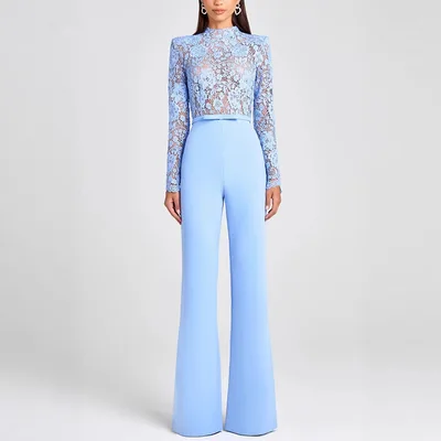Women's Lace Fashion Long Tassel Jumpsuit Sky Blue - Shop at LoveMi
