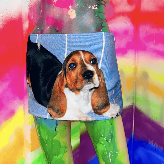 Retro Dog Digital Printed Low Waist Skirt Blue - Shop at LoveMi