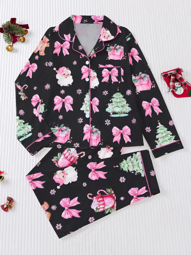 Women's Pajamas Four Seasons Christmas Printing Lapel Long Sleeve 12 Style - Shop at LoveMi