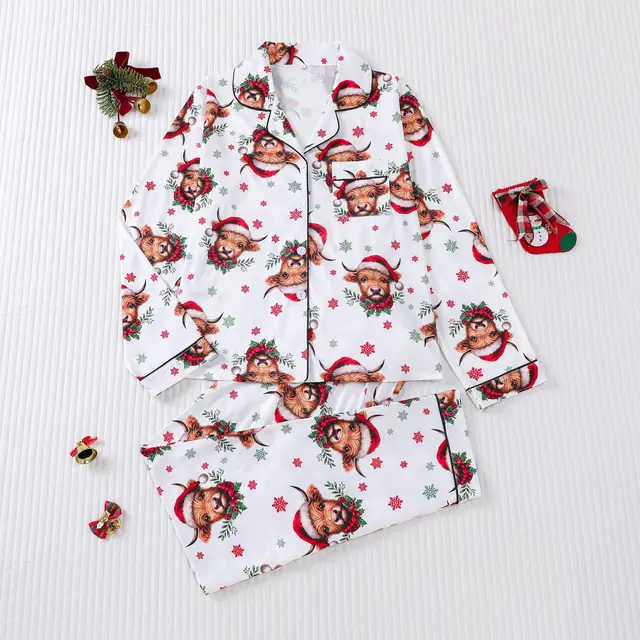 Women's Pajamas Four Seasons Christmas Printing Lapel Long Sleeve 8 Style - Shop at LoveMi