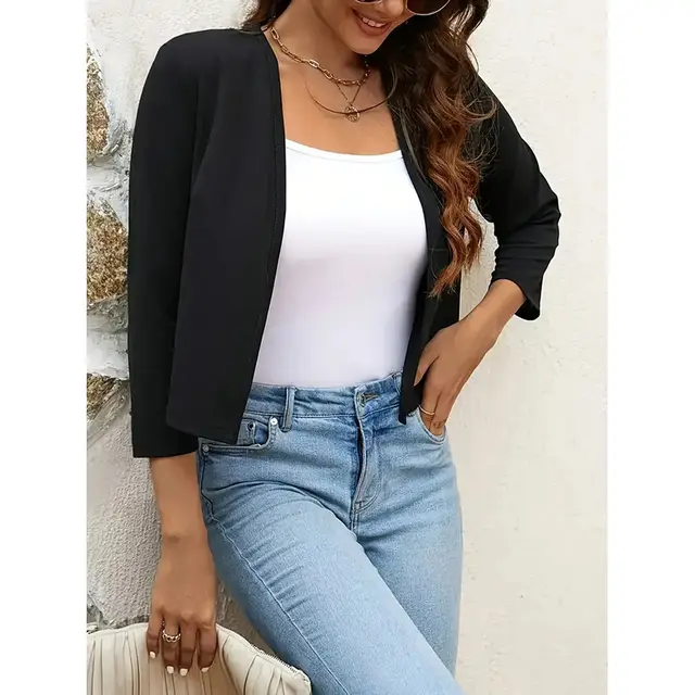 New Solid Color Cardigan Casual Long sleeved Sweater For Women Black - Shop at LoveMi