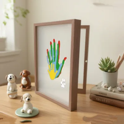 Couple Family Hand Print Flip Photo Frame DIY Walnut Color - Shop at LoveMi