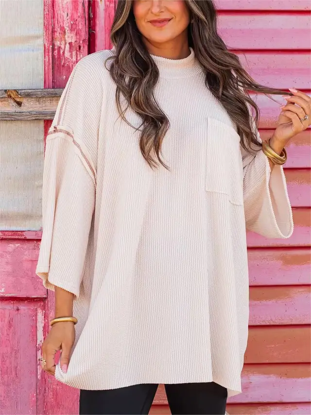 Women's Loose Casual Long Sleeves T shirt Apricot - Shop at LoveMi