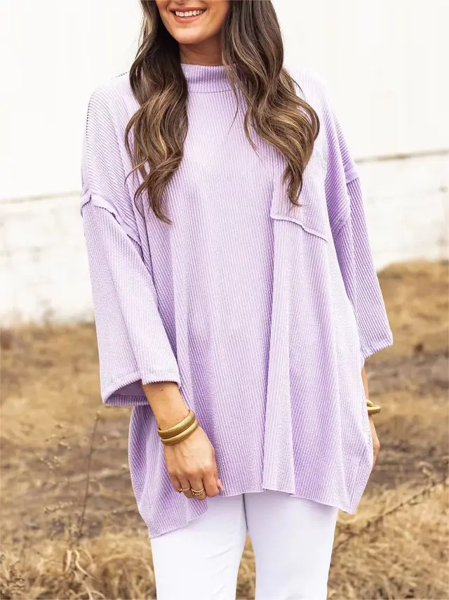 Women's Loose Casual Long Sleeves T shirt Light Purple - Shop at LoveMi