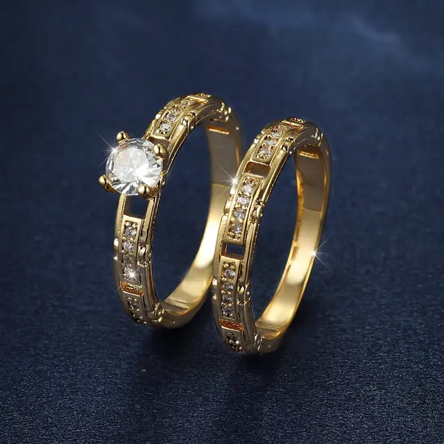 Micro Inlaid Zircon Women's Wedding Ring Set Gold - Shop at LoveMi