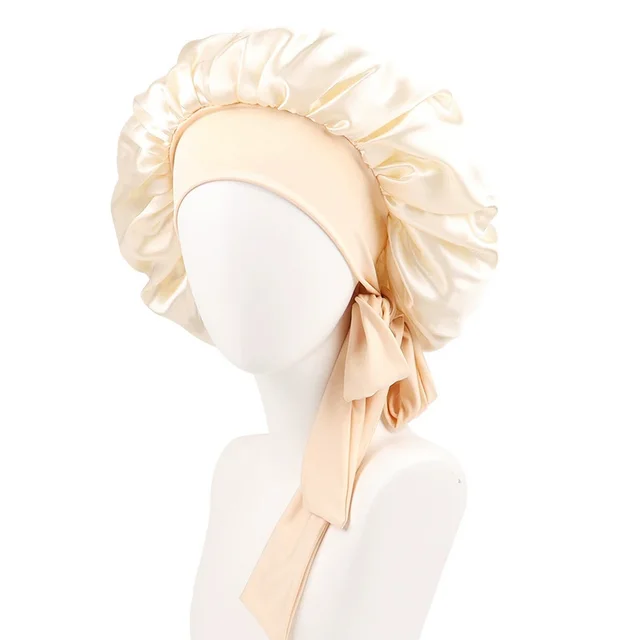 Stretch Ribbon Bowknot Silk Round Cap Solid Color Creamy Yellow - Shop at LoveMi