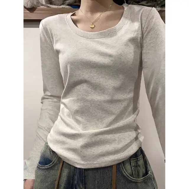 Solid Color Simple T shirt Women's Top Flower Gray - Shop at LoveMi