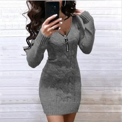 European And American Knitwear Dress Women Medium Gray - Shop at LoveMi