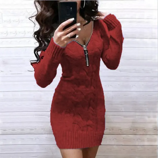 European And American Knitwear Dress Women Wine Red - Shop at LoveMi