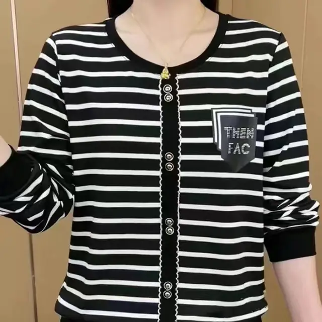 New Fashionable Stylish All matching Striped Female Elegant Slim fit Long Sleeves Black - Shop at LoveMi