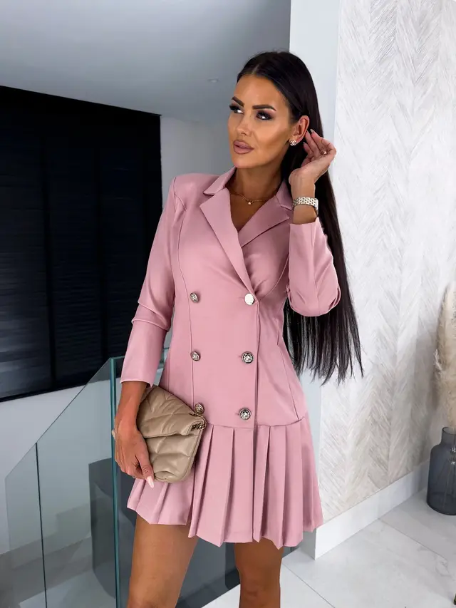 Long Sleeve V neck Slim fit Pleated Business Dress Pink - Shop at LoveMi
