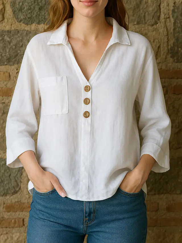 Spring Summer Lapels Solid Color Loose Shirt White - Shop at LoveMi