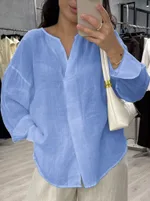 Casual Long Sleeve V-neck Regular Multicolor Women's Tops Blouse - Sky Blue