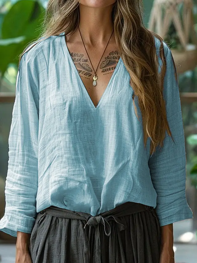 Loose Pullover Solid Color Multi color Women's Top T shirt Light Blue - Shop at LoveMi