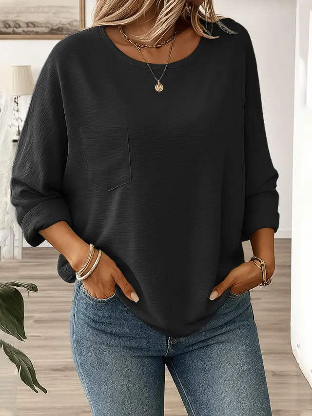 Round Neck Regular Solid Color Multi color Women's Top T shirt Black - Shop at LoveMi