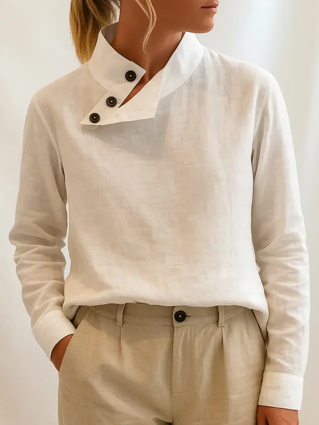 Casual Stand Collar Long Sleeve Conventional Pullover Digital Printing White - Shop at LoveMi