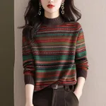 Half Turtleneck Retro Brocade Sweater Women's All-matching Western Style - Orange
