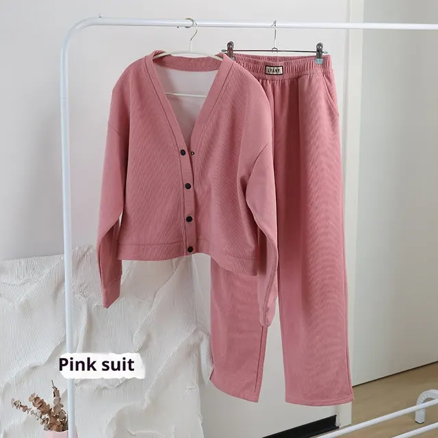 Fleece lined Casual Suit Women's Fashion Korean Style Slimming Pink - Shop at LoveMi