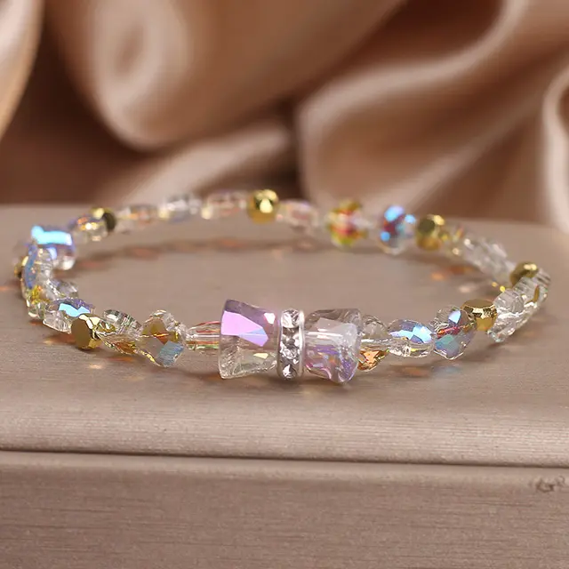 Colorful Crystal Simple Mori Style Bow Bracelet Colorful Color - Shop at LoveMi