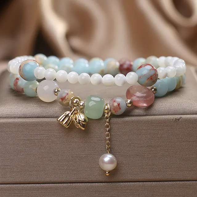 Shoushan Stone Double Ring Twin Bracelet Blue - Shop at LoveMi