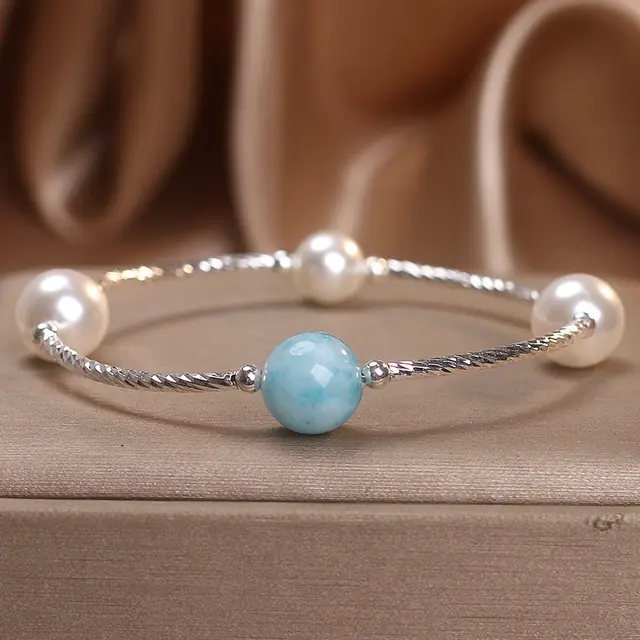 Niche Design Sea pattern Stone Cherry Blossom Beads Bracelet Blue - Shop at LoveMi