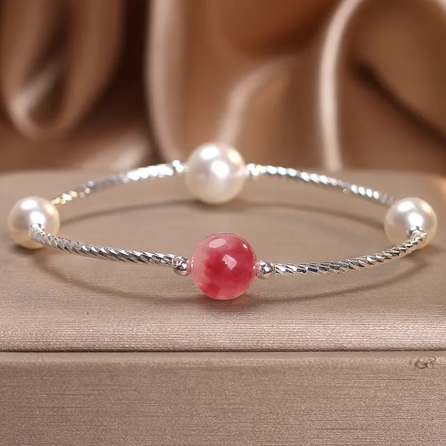 Niche Design Sea pattern Stone Cherry Blossom Beads Bracelet Pink - Shop at LoveMi