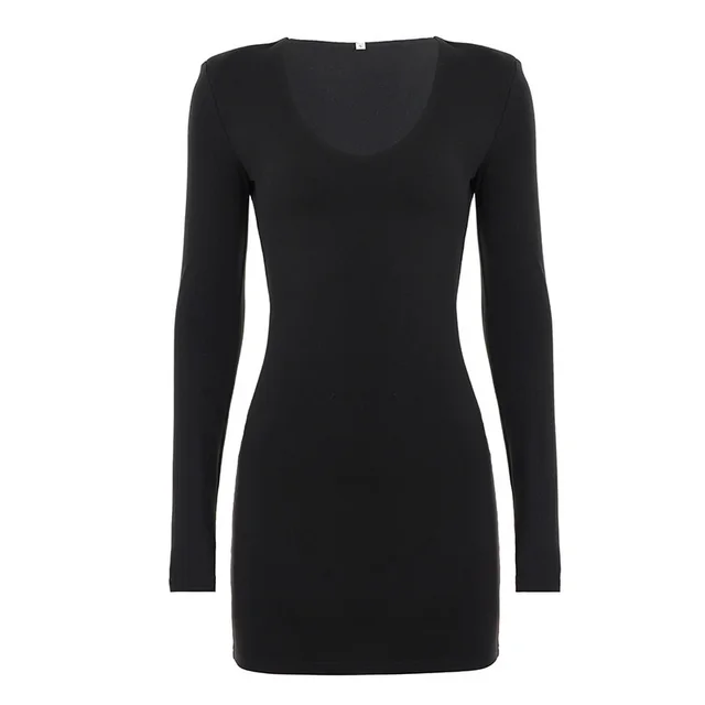 V neck Long sleeve Dress Simple Slim Fit Sheath Sexy Black - Shop at LoveMi