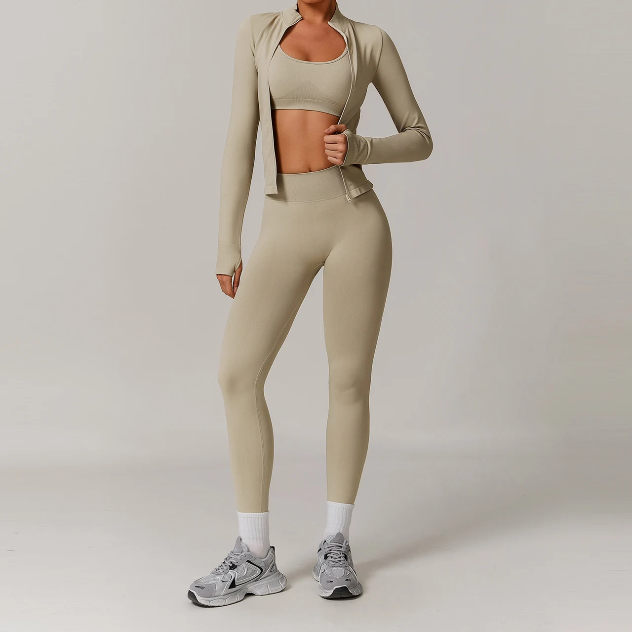 Seamless Beauty Back Yoga Suit Running Quick-drying Tight Workout Clothes - Pottery Clay Colours