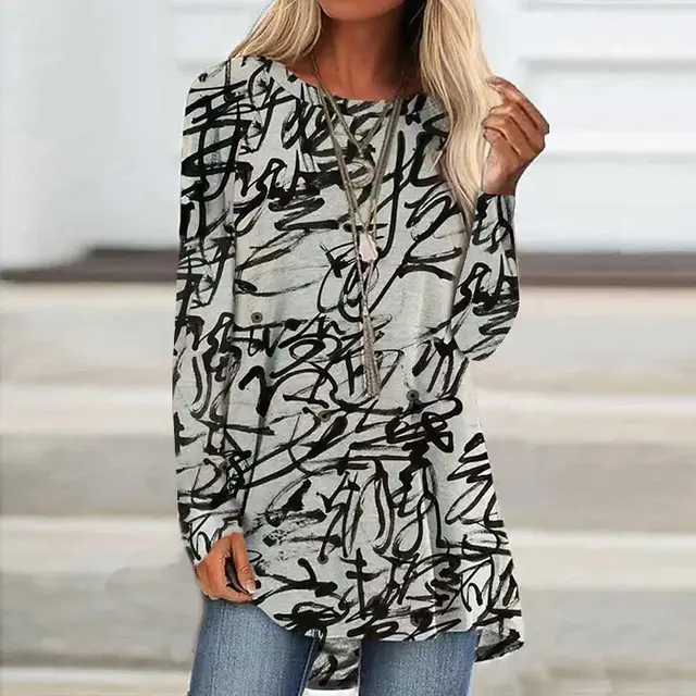 Wear Loose Long Sleeve Digital Printing T shirt Black And White - Shop at LoveMi