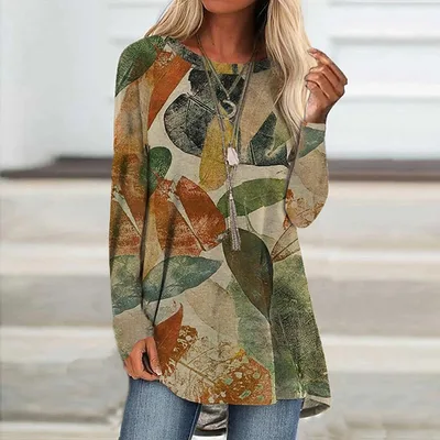 Wear Loose Long Sleeve Digital Printing T shirt Leaf Pattern Xl - Shop at LoveMi