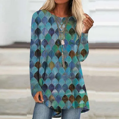 Wear Loose Long Sleeve Digital Printing T shirt Scale Pattern Xl - Shop at LoveMi