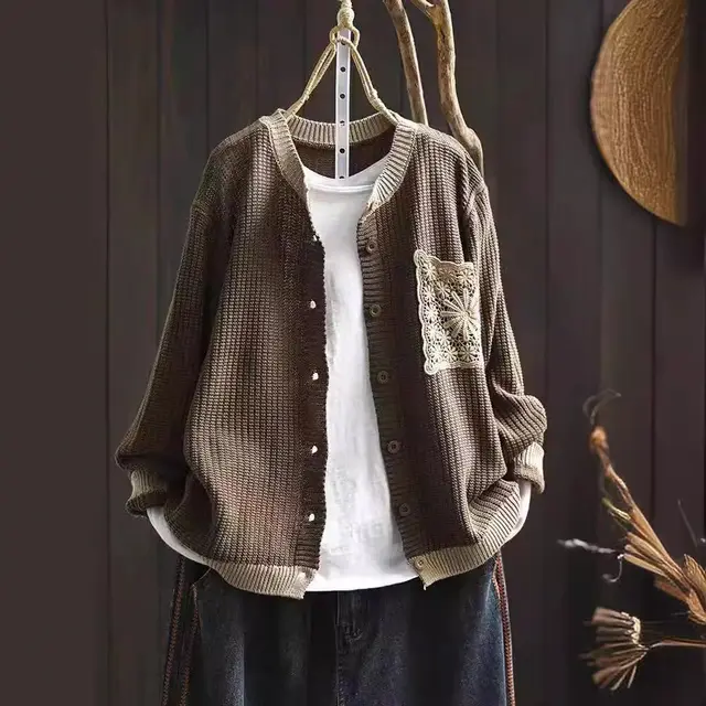 New Casual Outerwear Long sleeve Cardigan Sweater Khaki - Shop at LoveMi