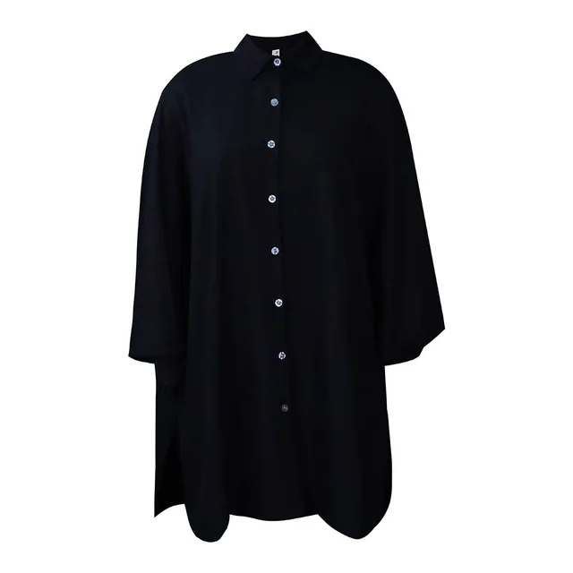 Loose Waist Elegant Polo Collar Solid Color Plus Size Dress Black - Shop at LoveMi