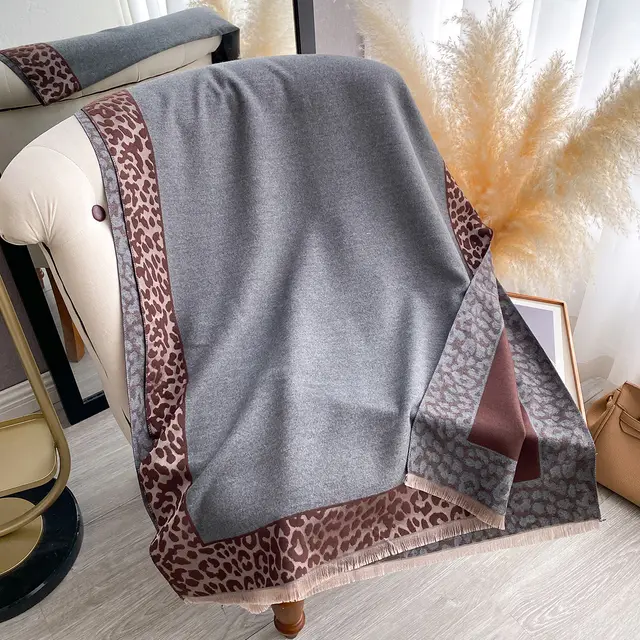 Intellectual Elegant Leopard Print Artificial Cashmere Scarf Women Gray - Shop at LoveMi