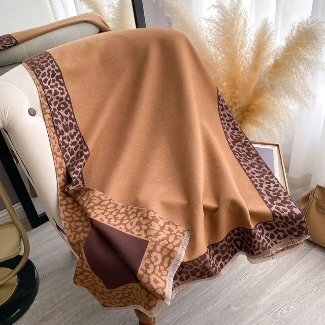 Intellectual Elegant Leopard Print Artificial Cashmere Scarf Women Khaki - Shop at LoveMi