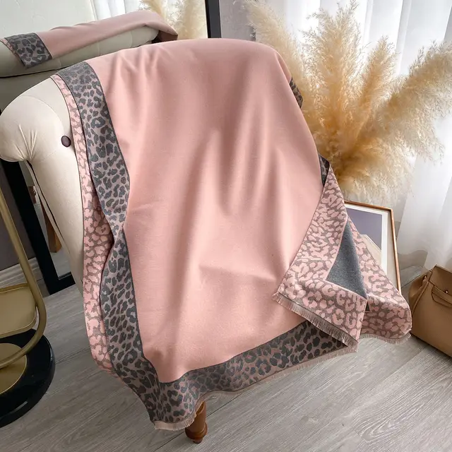 Intellectual Elegant Leopard Print Artificial Cashmere Scarf Women Pink - Shop at LoveMi
