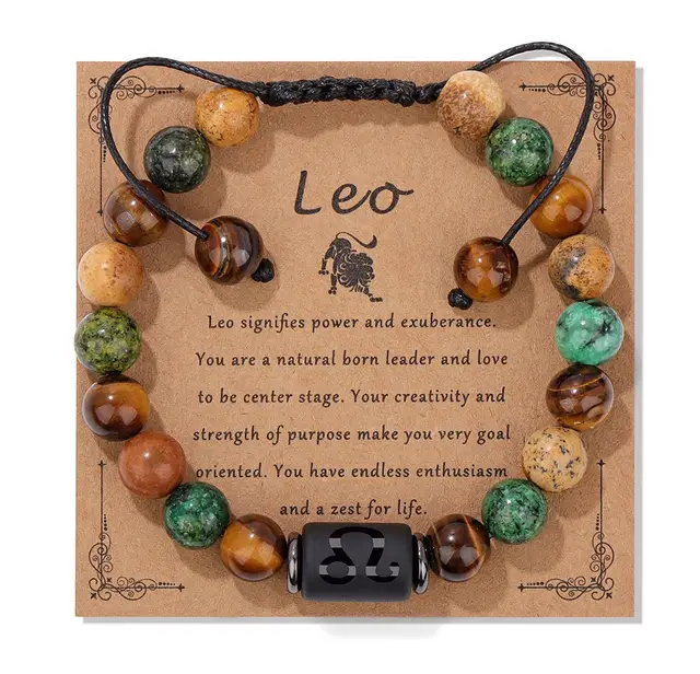 12 Constellation Woven Men's Retro Natural Stone Bracelet Leo - Shop at LoveMi