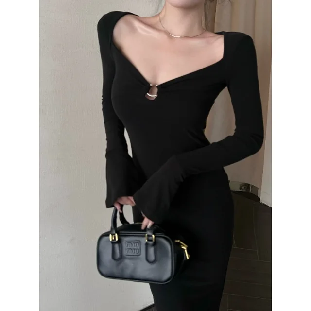 Women Fallwinter Slim Fishtail Dress Tight fitting Cinched Hip Skirt Black - Shop at LoveMi