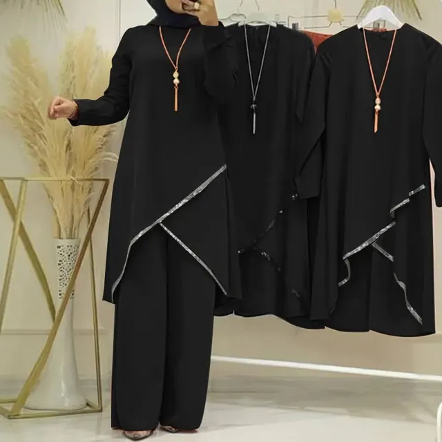 O collar Long Sleeve Shirt Wide Leg Pants Suit Casual Women's Suit Black - Shop at LoveMi
