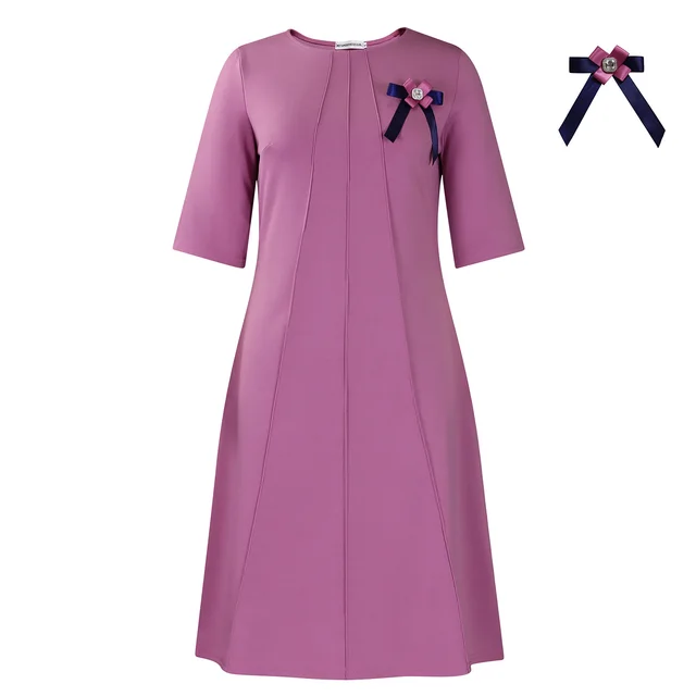 Fashionable Elegant Solid Color Loose fitting Large Size Dress Lotus Pink Corsage - Shop at LoveMi