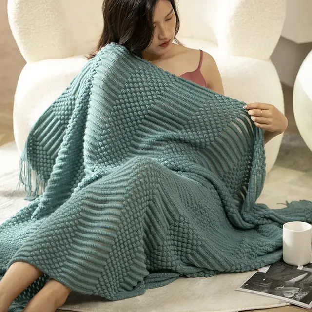 Nordic Style Ins Sofa Affordable Luxury Style Cover Blanket Peacock Blue - Shop at LoveMi