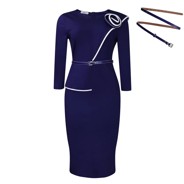 Elegant OL OL Pencil Skirt Sheath African Dress Dark Blue Belt - Shop at LoveMi